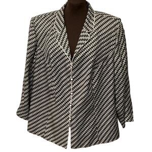 Adrianna Papell Woman Black Classic White Logo Monogram 100% Silk Blazer Size 24